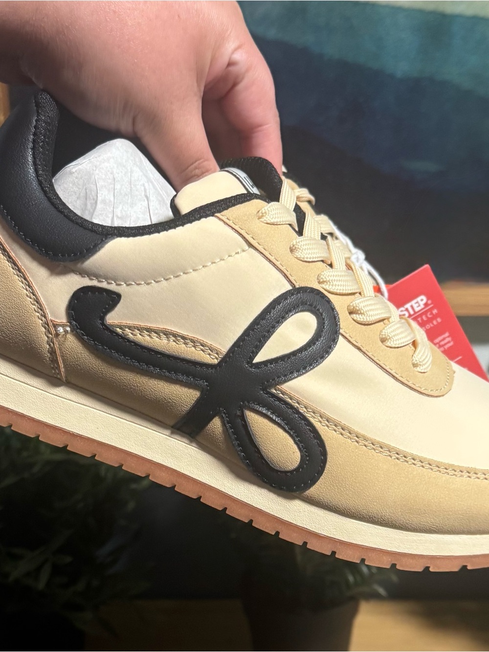 Women’s Cream Lace-Up Sneakers with Black Accent